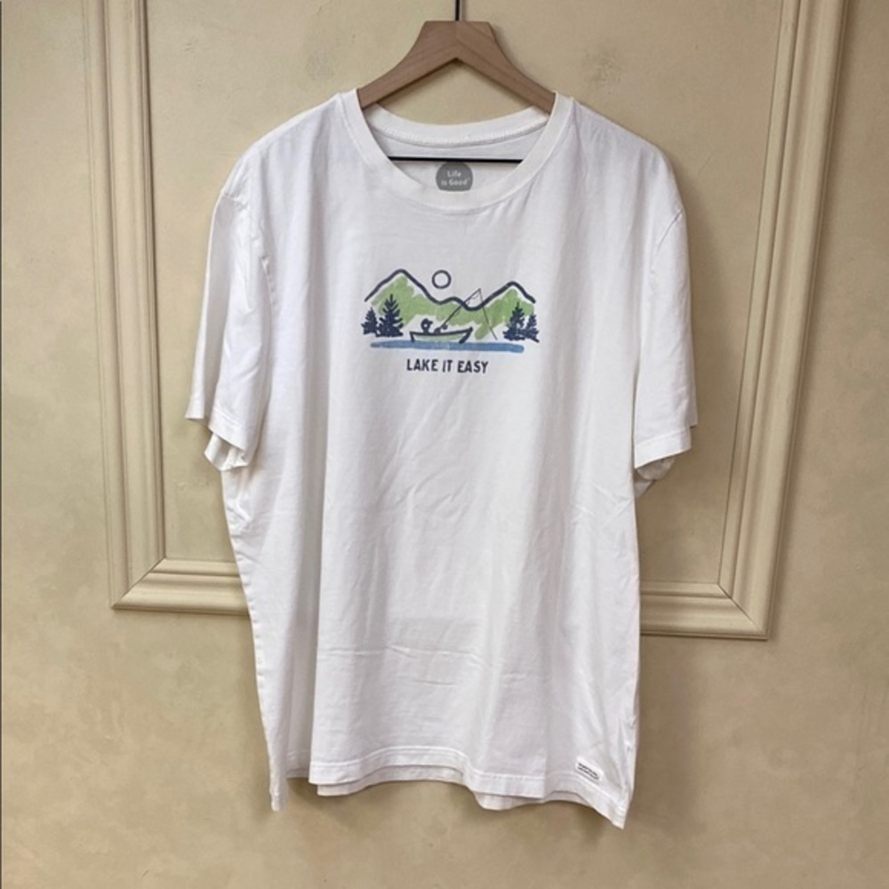 White Short Sleeve Tee with Mountain Graphic Design